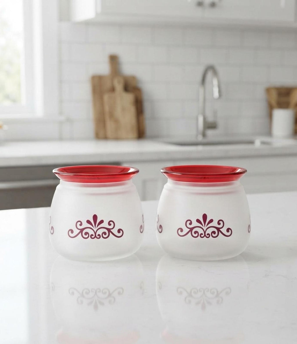 300 ML Frosted Storage Jar with Maroon Floral Design