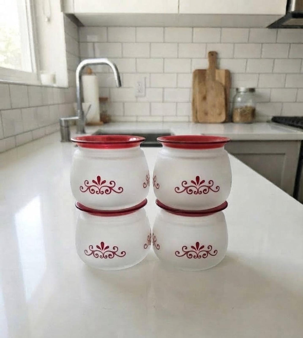 300 ML Frosted Storage Jar with Maroon Floral Design