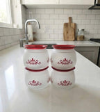 300 ML Frosted Storage Jar with Maroon Floral Design