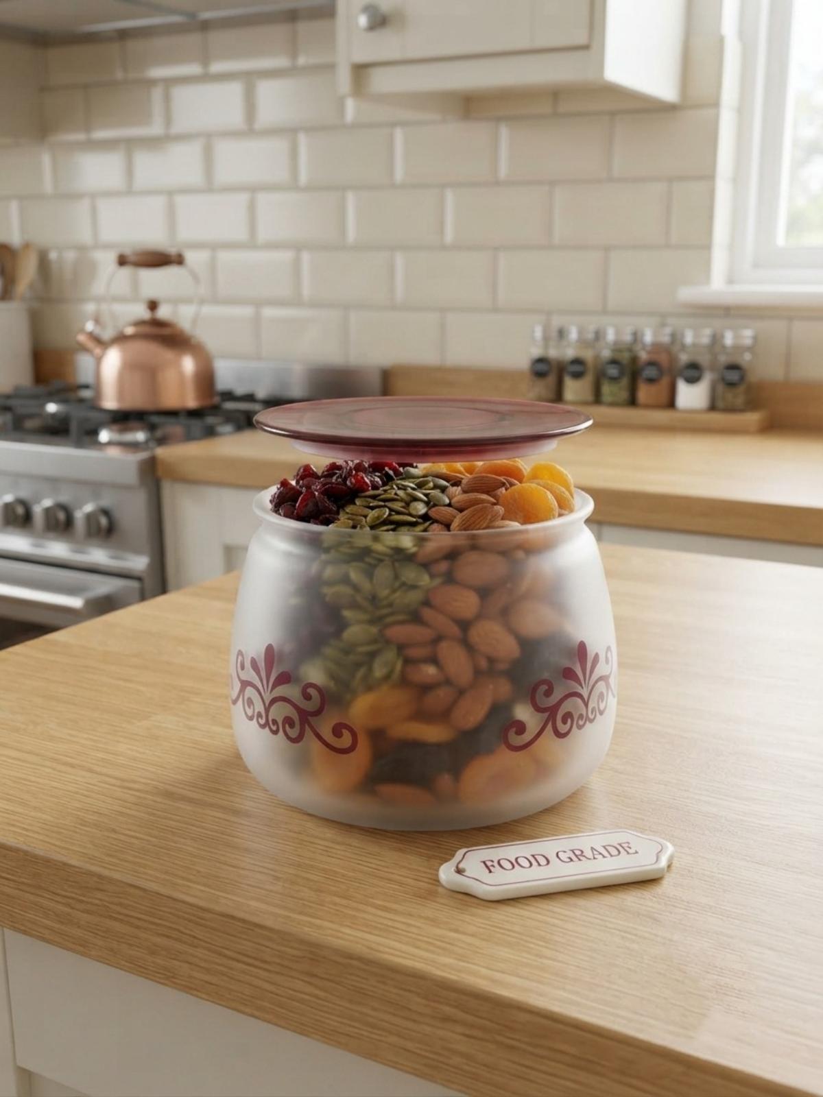 300 ML Frosted Storage Jar with Maroon Floral Design