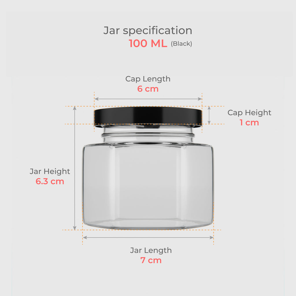 100 ML Hexagonal Glass Jar with Black Cap
