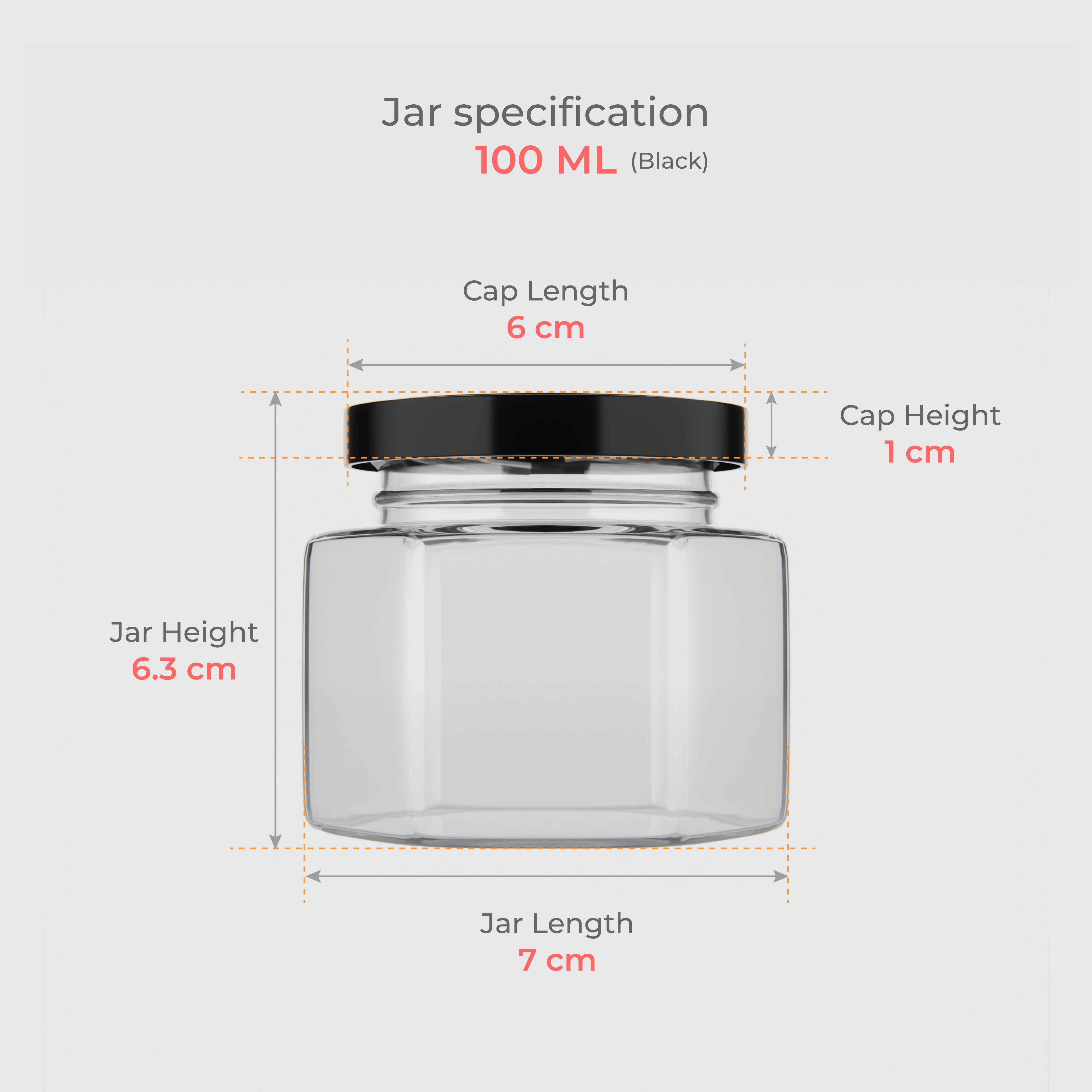 100 ML Hexagonal Glass Jar with Black Cap