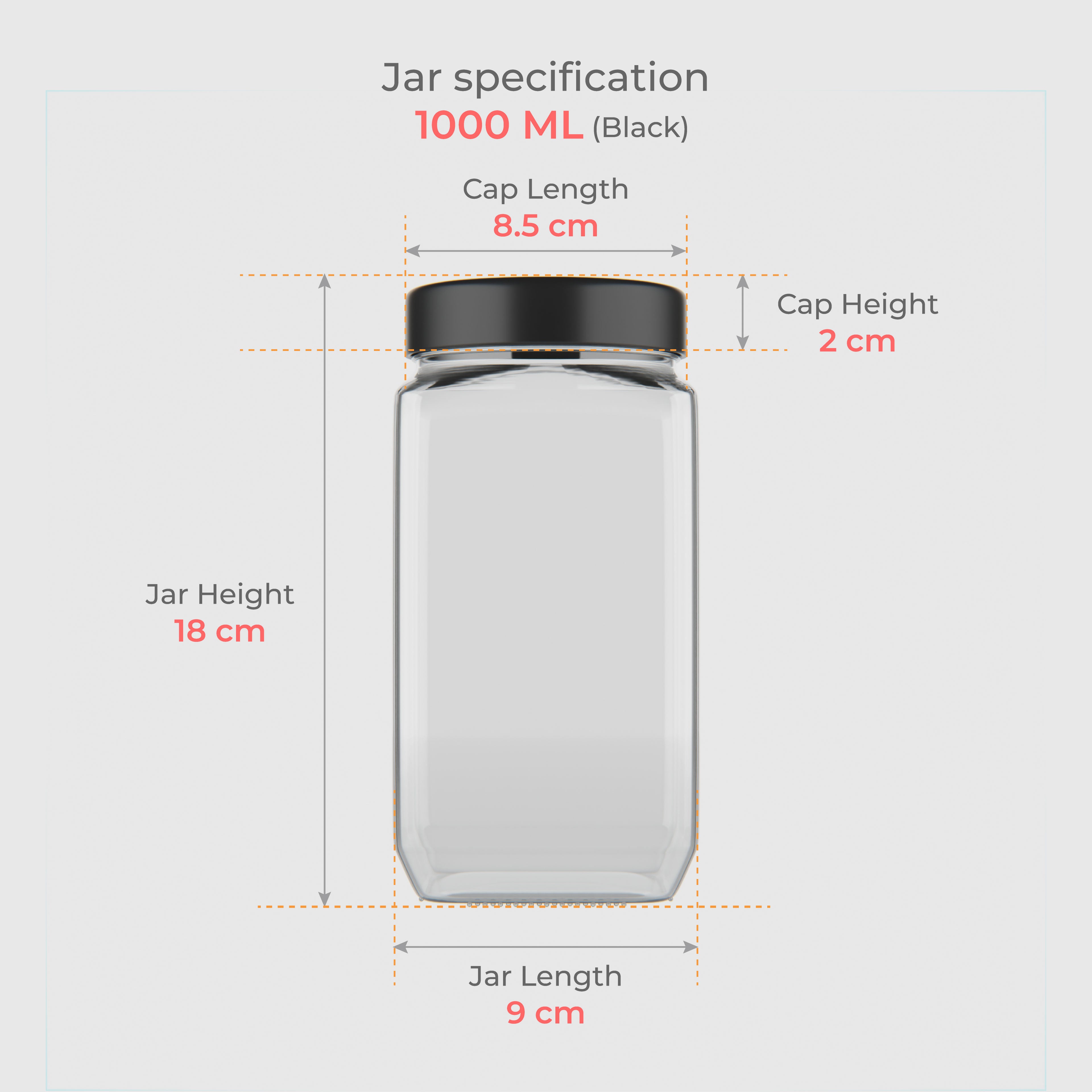 1000 ML Cubical Glass Storage Jars