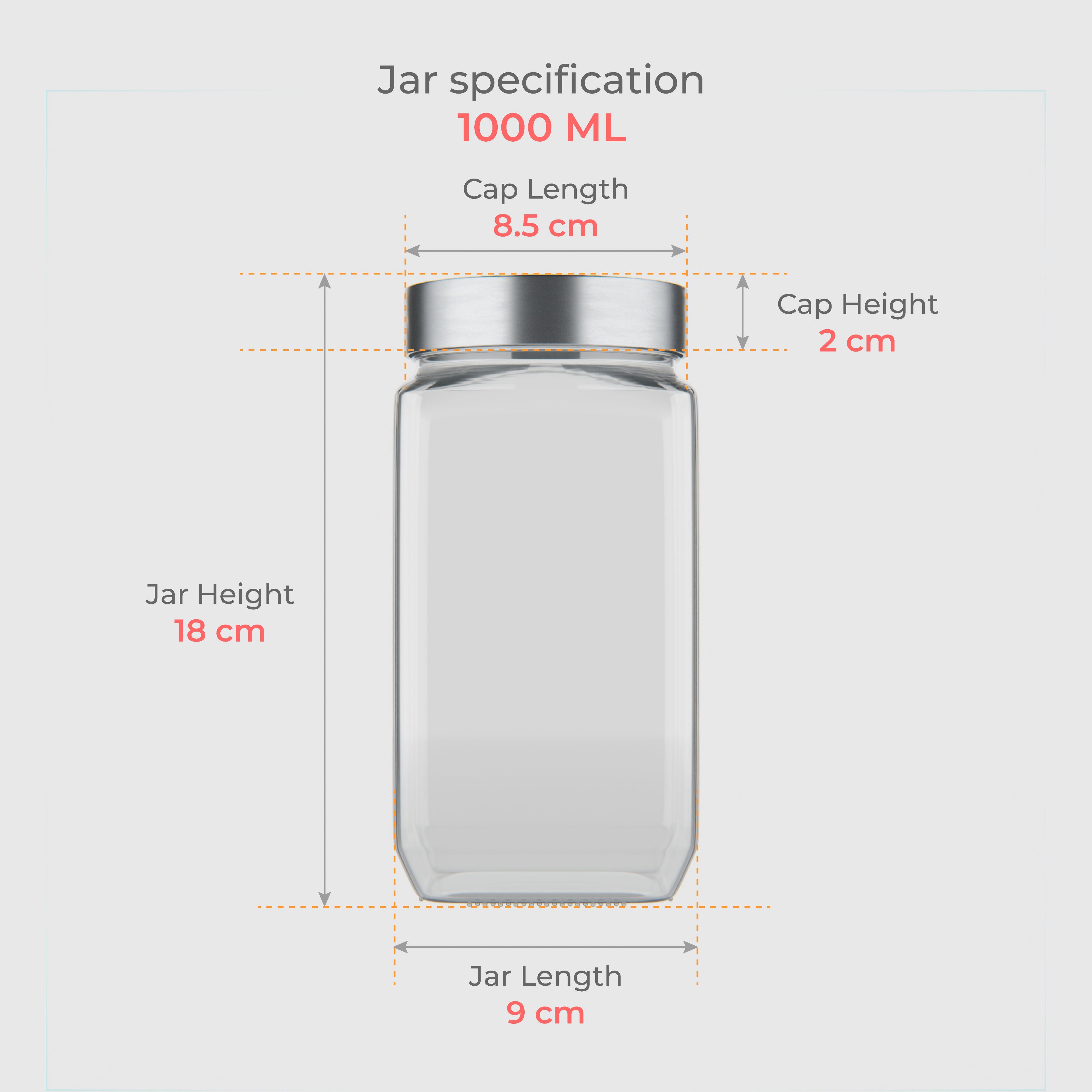 1000 ML Cubical Glass Storage Jars