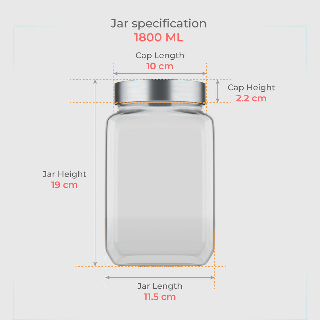 1800 ML Cubical Glass Storage Jars