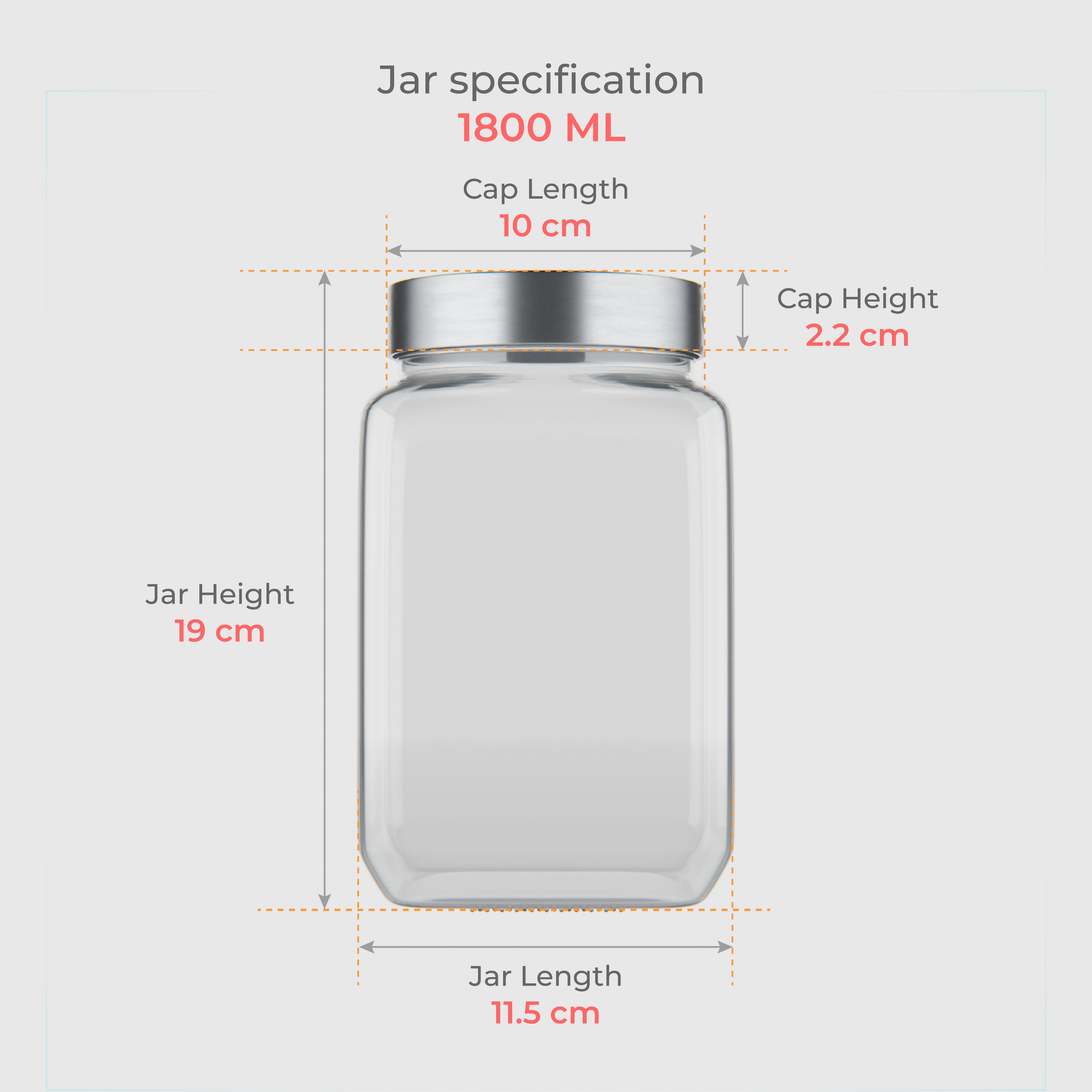 1800 ML Cubical Glass Storage Jars