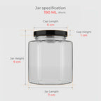 190 ML Hexagonal Glass Jar with Black & Gold Cap