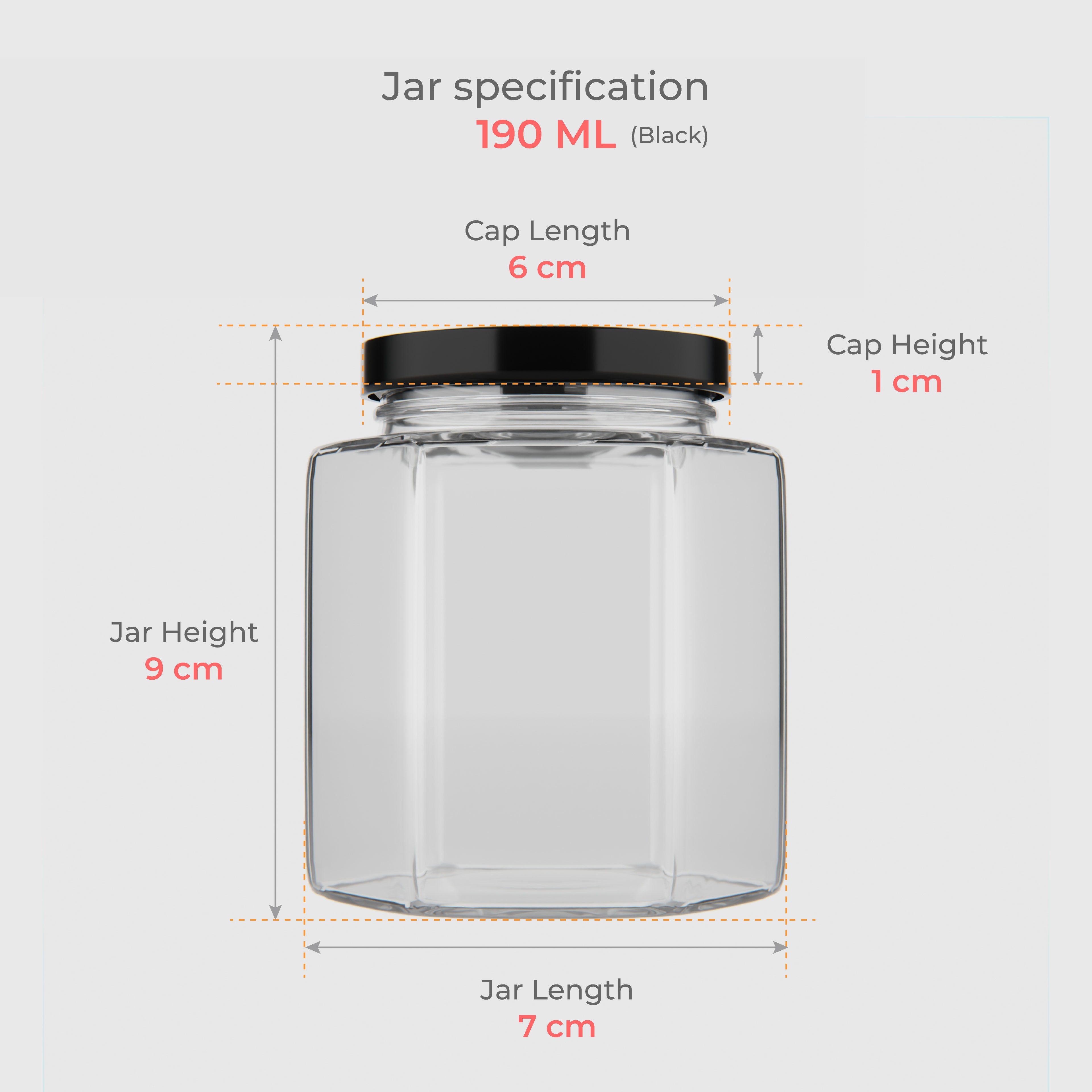 190 ML Hexagonal Glass Jar with Black & Gold Cap