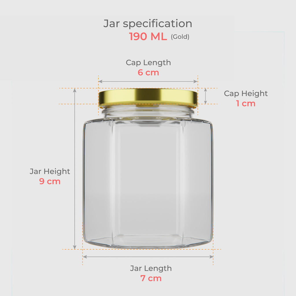 190 ML Hexagonal Glass Jar with Black & Gold Cap