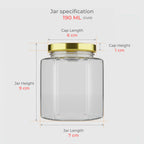 190 ML Hexagonal Glass Jar with Black & Gold Cap