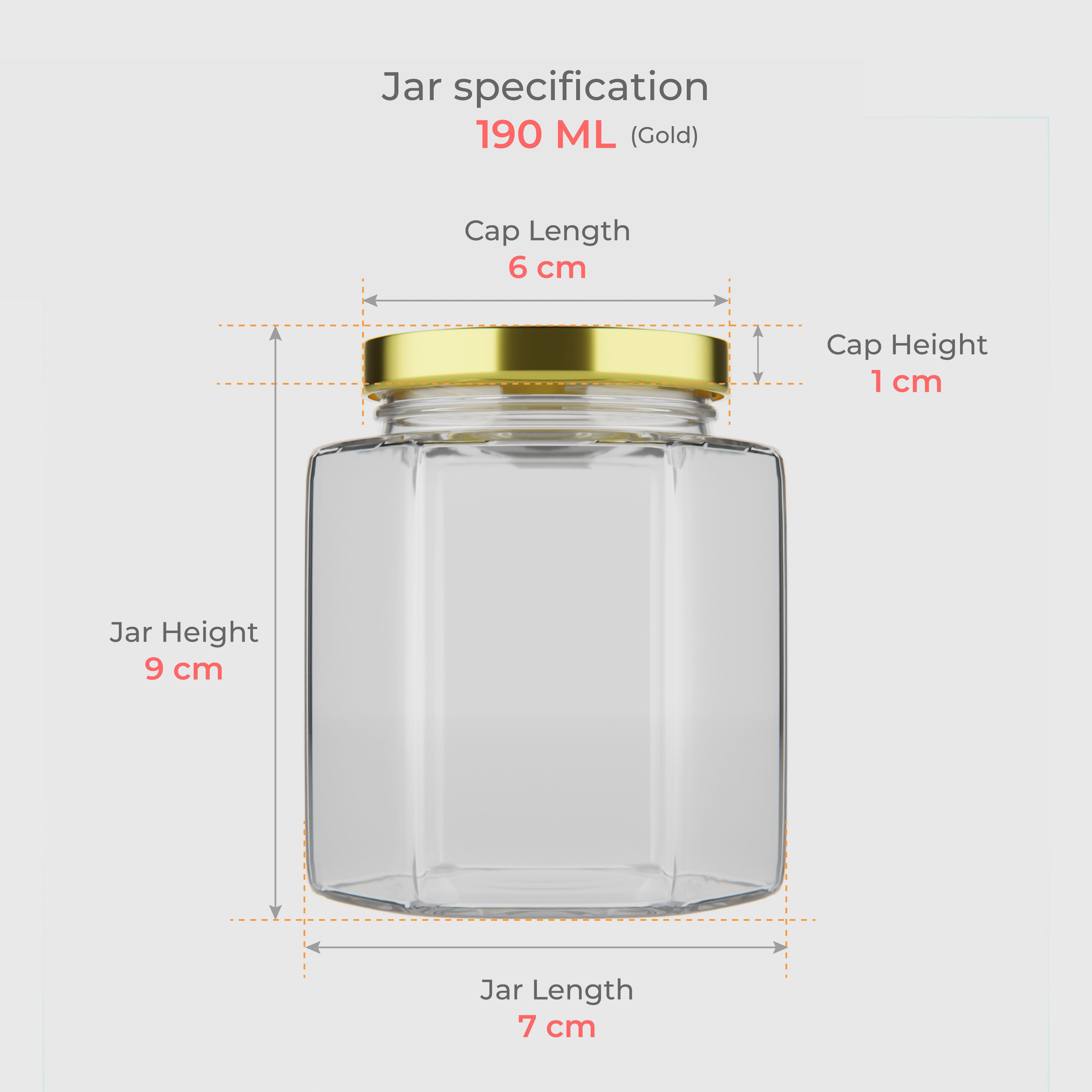 190 ML Hexagonal Glass Jar with Black & Gold Cap