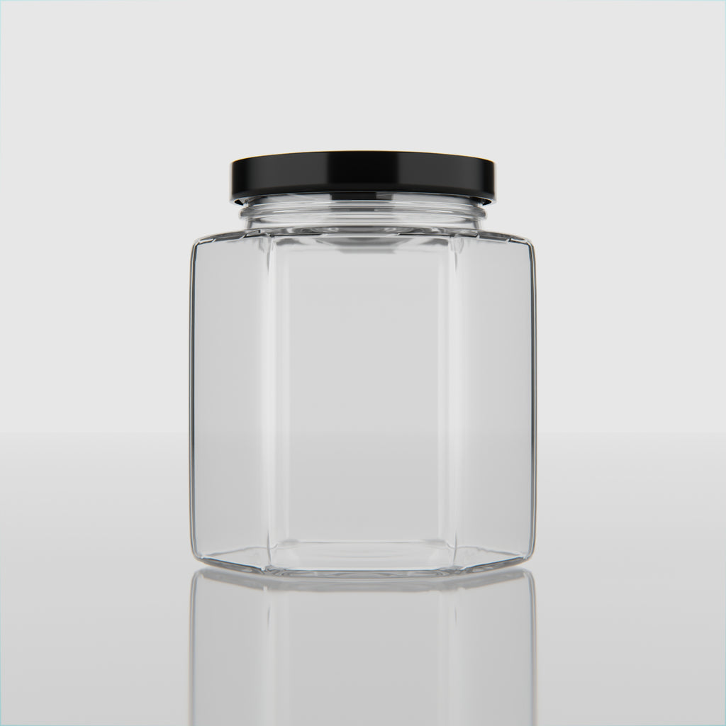 190 ML Hexagonal Glass Jar with Black & Gold Cap