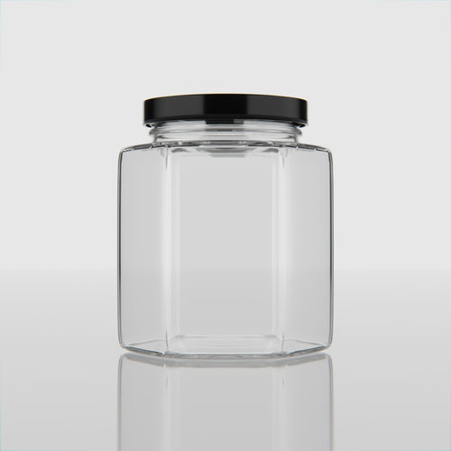 190 ML Hexagonal Glass Jar with Black & Gold Cap