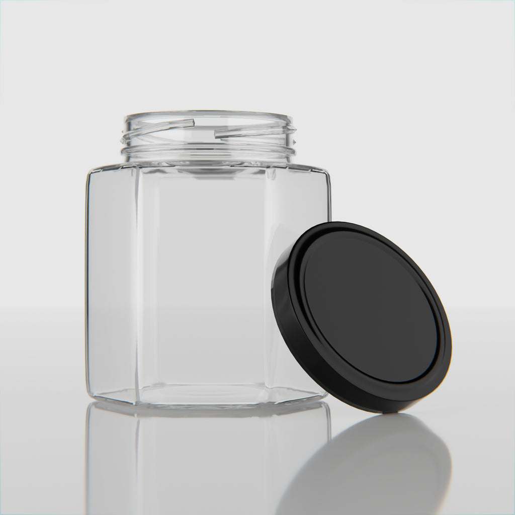 190 ML Hexagonal Glass Jar with Black & Gold Cap