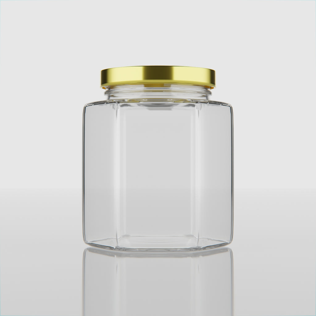 190 ML Hexagonal Glass Jar with Black & Gold Cap