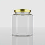 190 ML Hexagonal Glass Jar with Black & Gold Cap