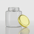 190 ML Hexagonal Glass Jar with Black & Gold Cap