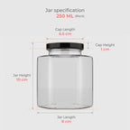 250 ML Hexagonal Glass Jar with Black & Gold Cap