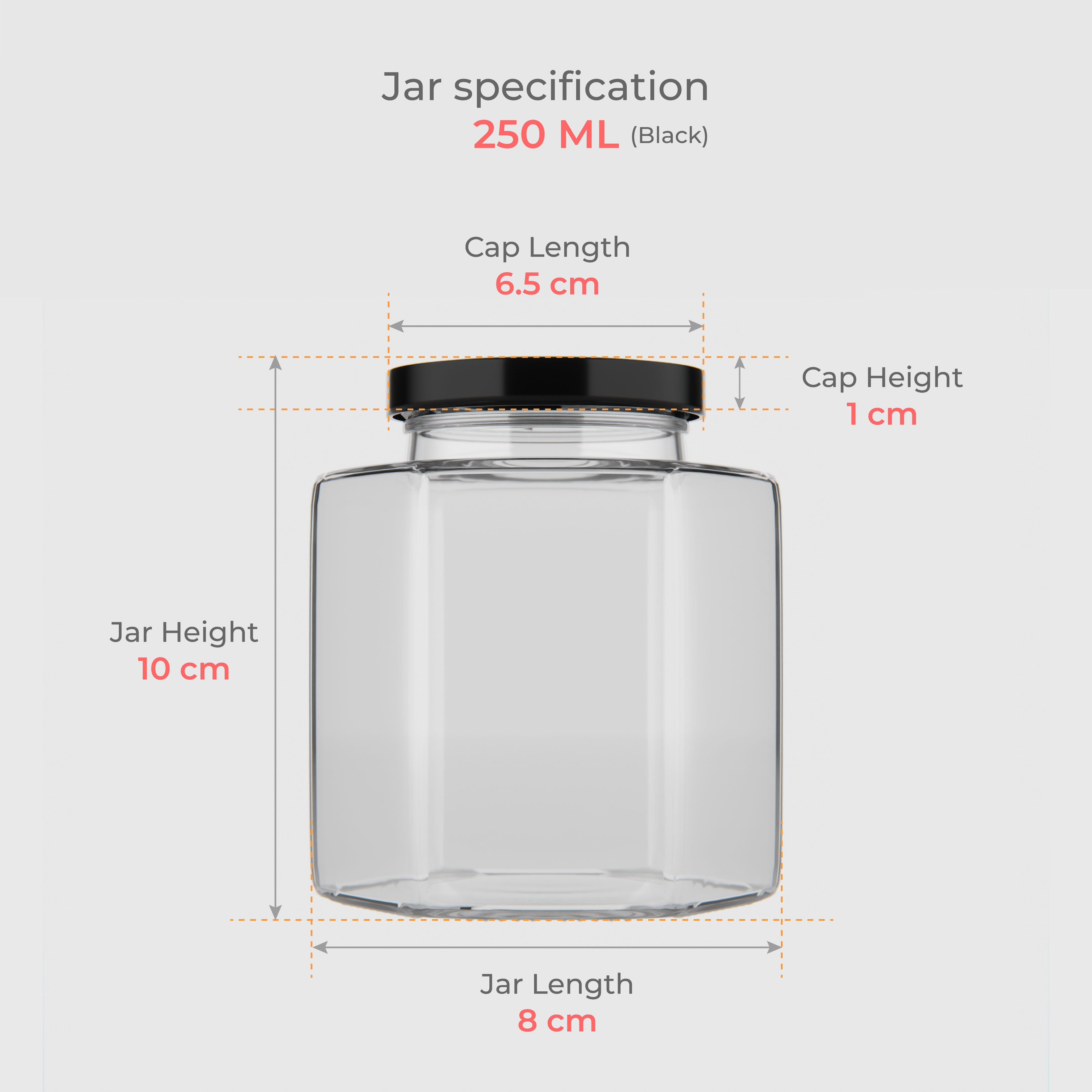 250 ML Hexagonal Glass Jar with Black & Gold Cap