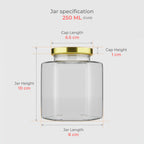 250 ML Hexagonal Glass Jar with Black & Gold Cap