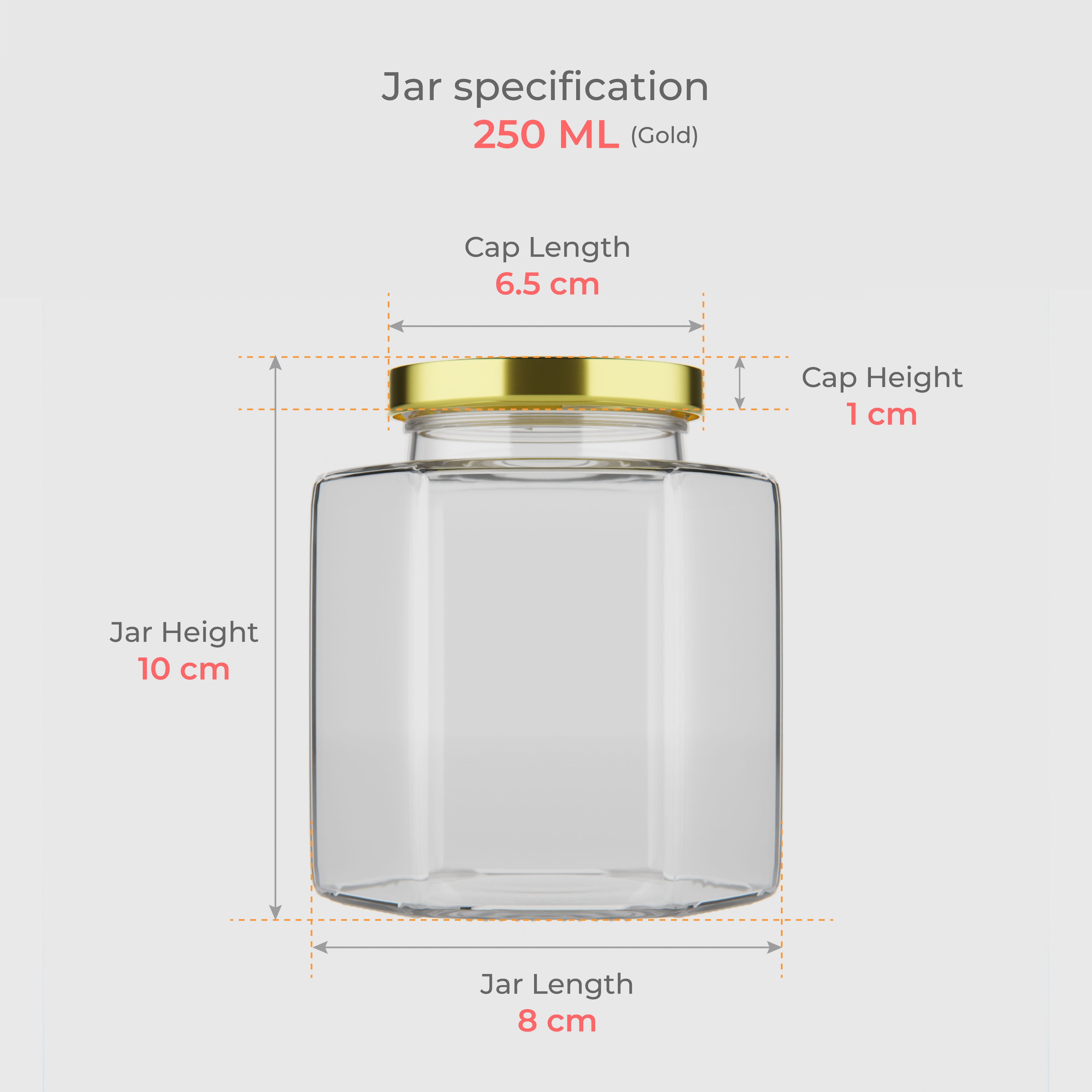 250 ML Hexagonal Glass Jar with Black & Gold Cap