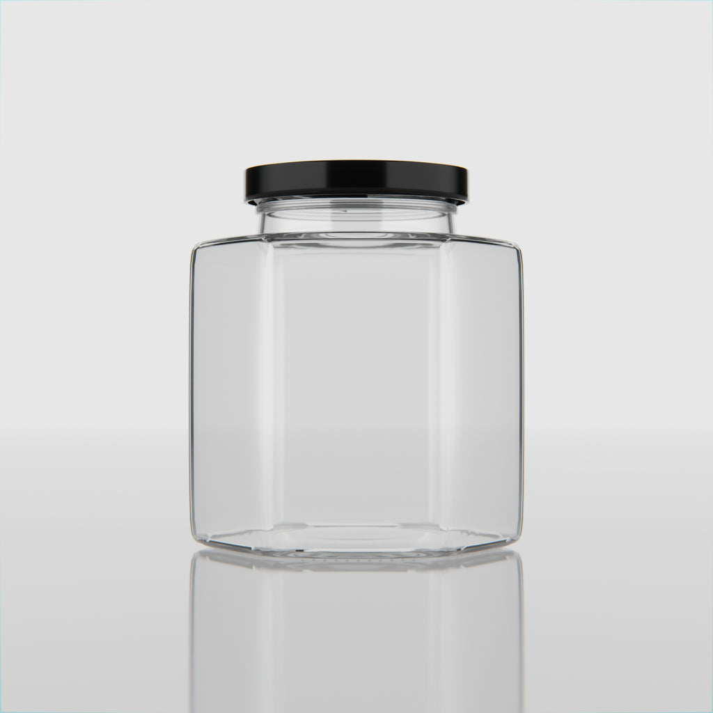 250 ML Hexagonal Glass Jar with Black & Gold Cap