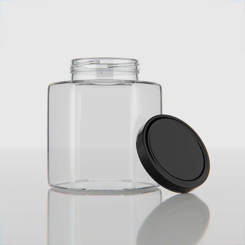250 ML Hexagonal Glass Jar with Black & Gold Cap