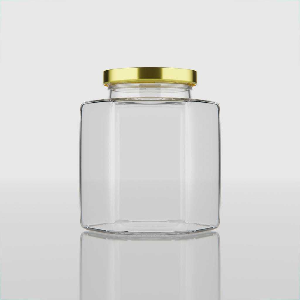 250 ML Hexagonal Glass Jar with Black & Gold Cap