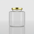 250 ML Hexagonal Glass Jar with Black & Gold Cap