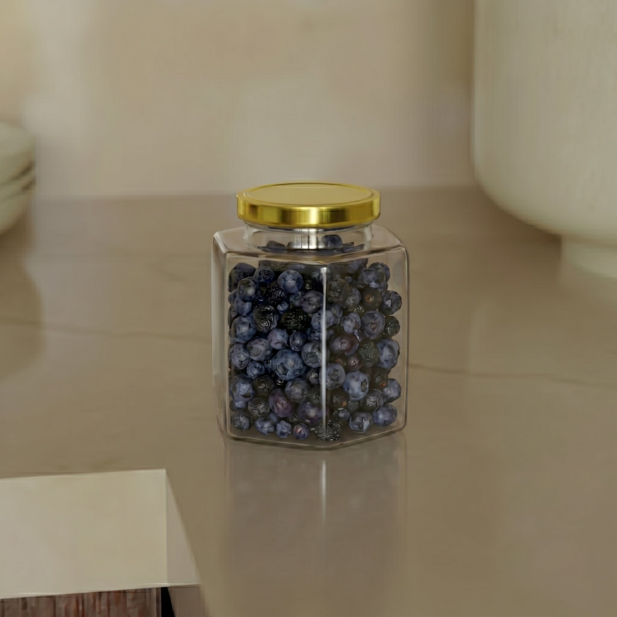 250 ML Hexagonal Glass Jar with Black & Gold Cap