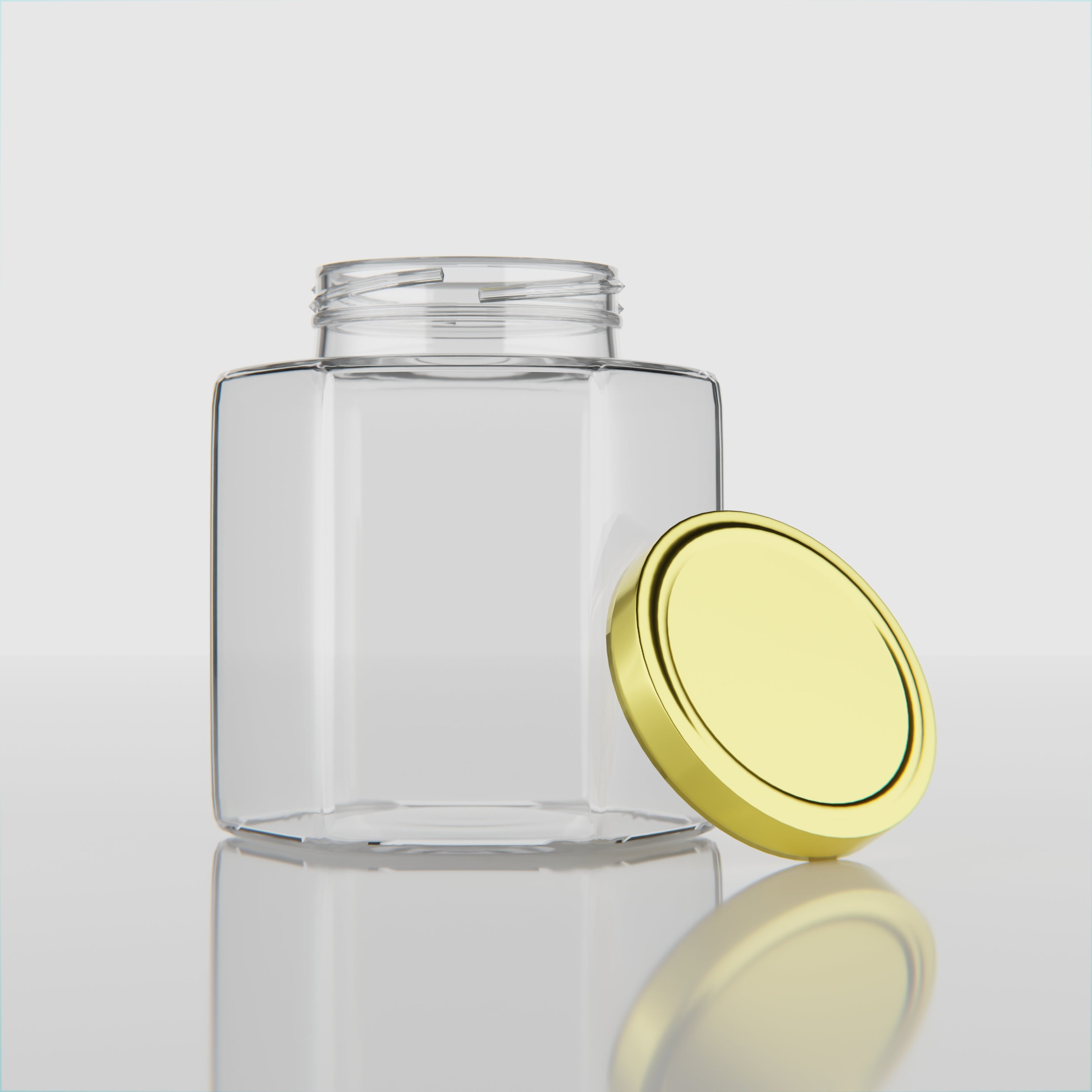 250 ML Hexagonal Glass Jar with Black & Gold Cap