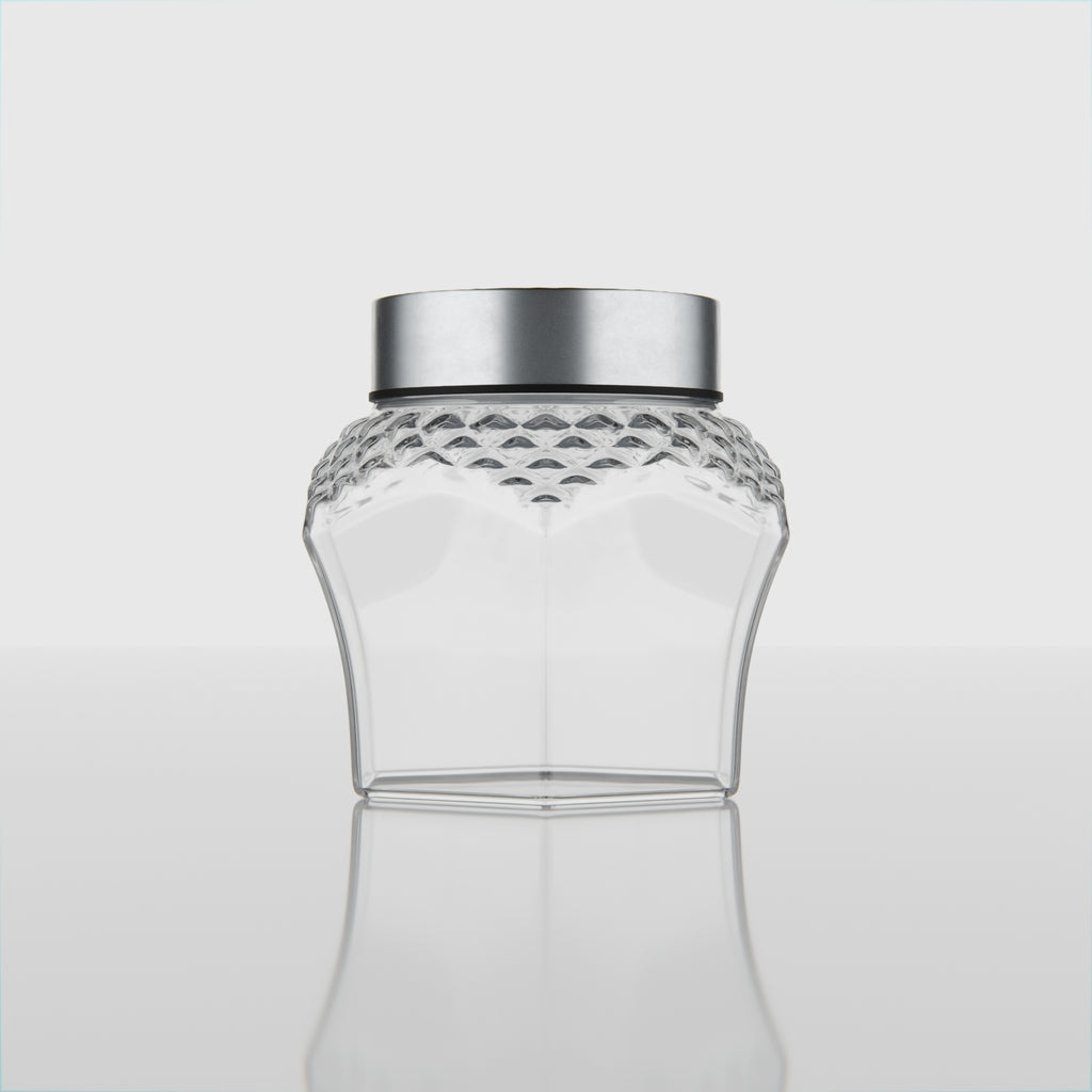 300 ML Crystal Design Glass Storage Jar with Red & Steel Airtight Cap
