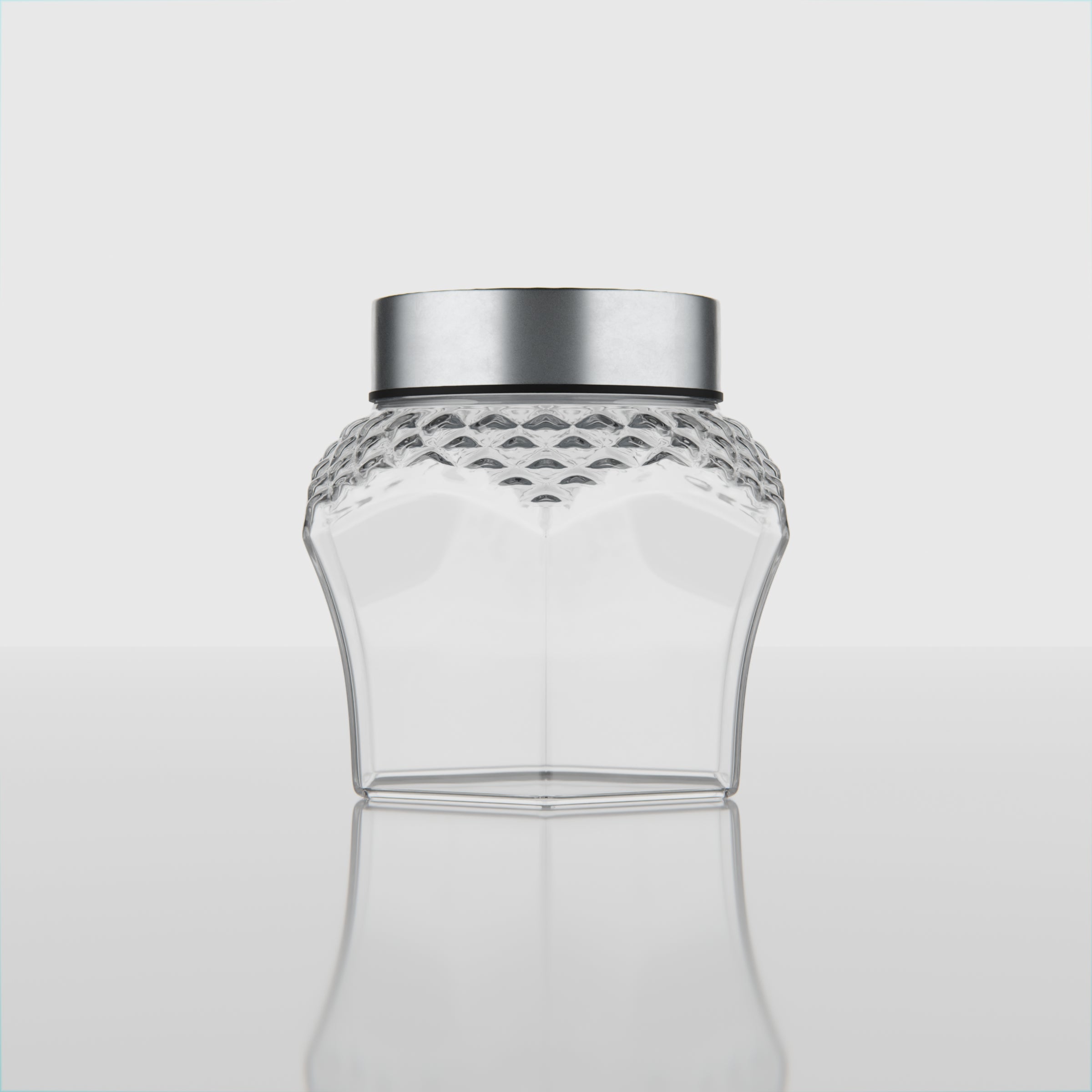 300 ML Crystal Design Glass Storage Jar with Red & Steel Airtight Cap