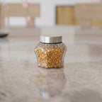 300 ML Crystal Design Glass Storage Jar with Red & Steel Airtight Cap