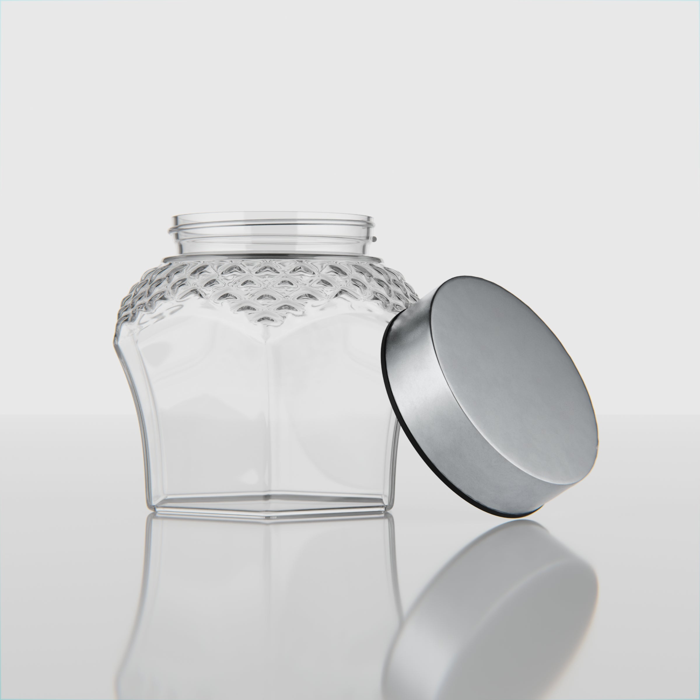 300 ML Crystal Design Glass Storage Jar with Red & Steel Airtight Cap