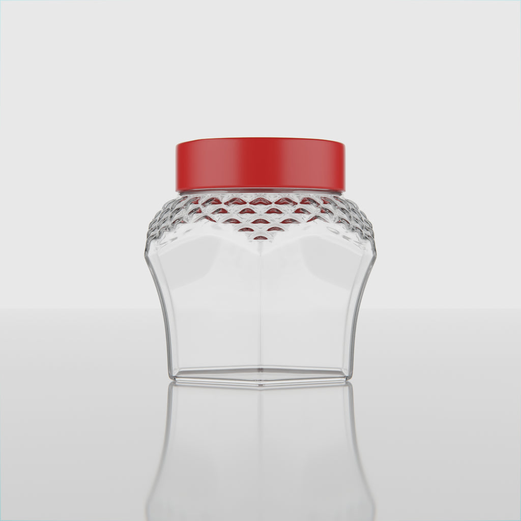 300 ML Crystal Design Glass Storage Jar with Red & Steel Airtight Cap