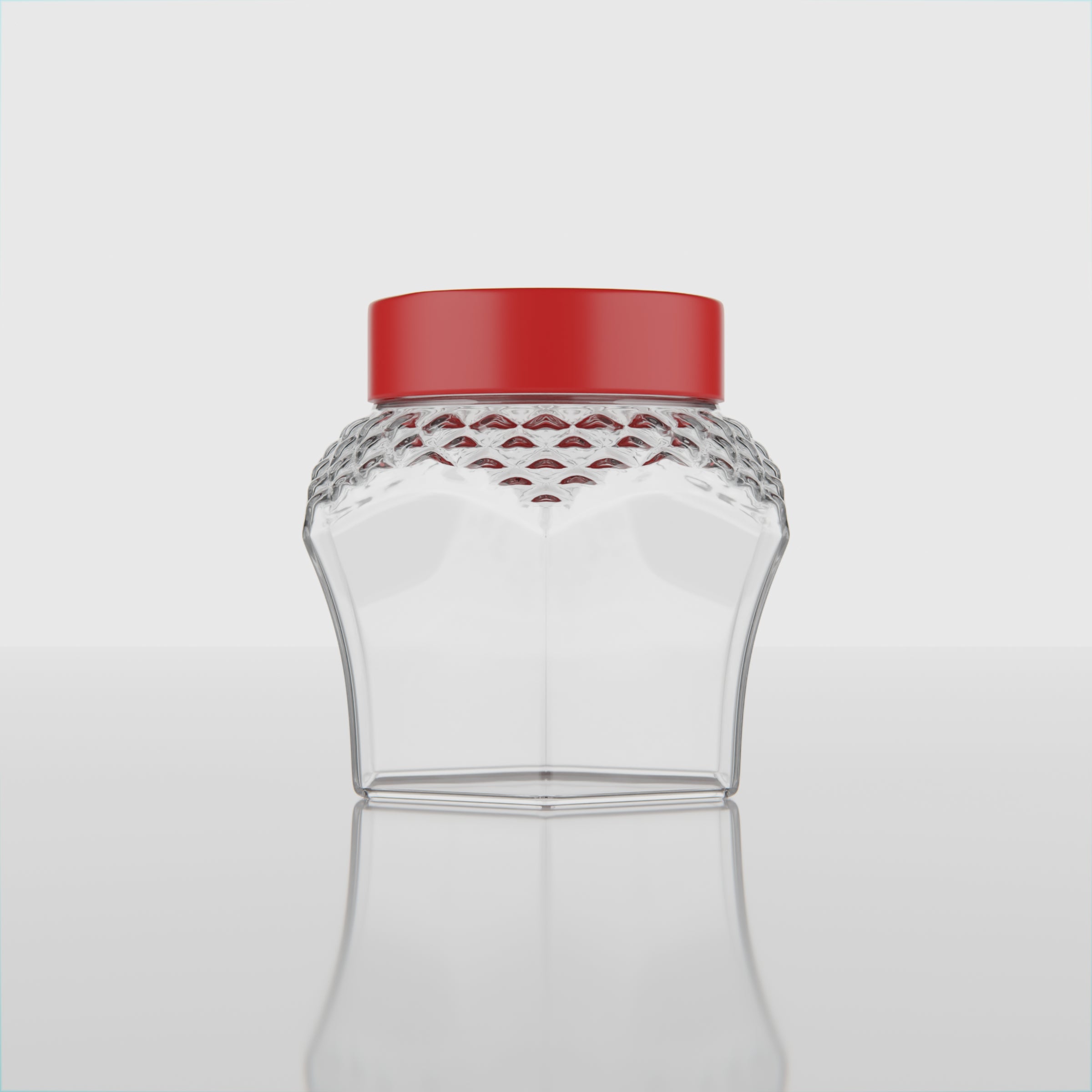 300 ML Crystal Design Glass Storage Jar with Red & Steel Airtight Cap
