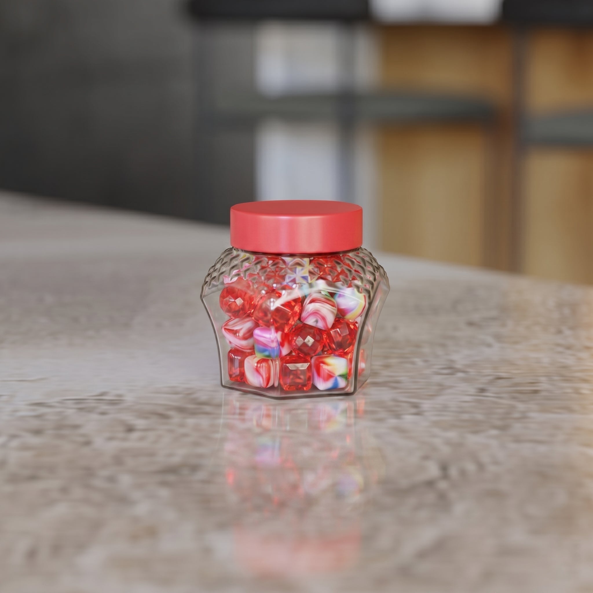 300 ML Crystal Design Glass Storage Jar with Red & Steel Airtight Cap