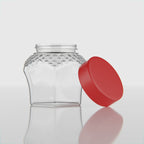 300 ML Crystal Design Glass Storage Jar with Red & Steel Airtight Cap