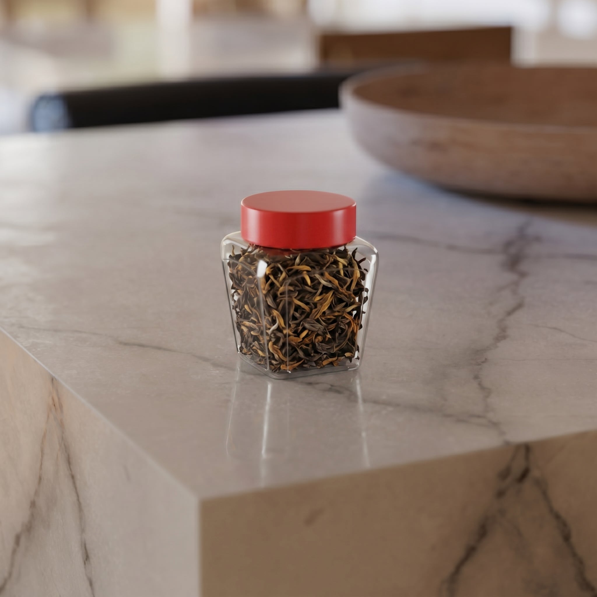 300 ML Tulsi Design Glass Jar with Red & Steel Airtight Cap