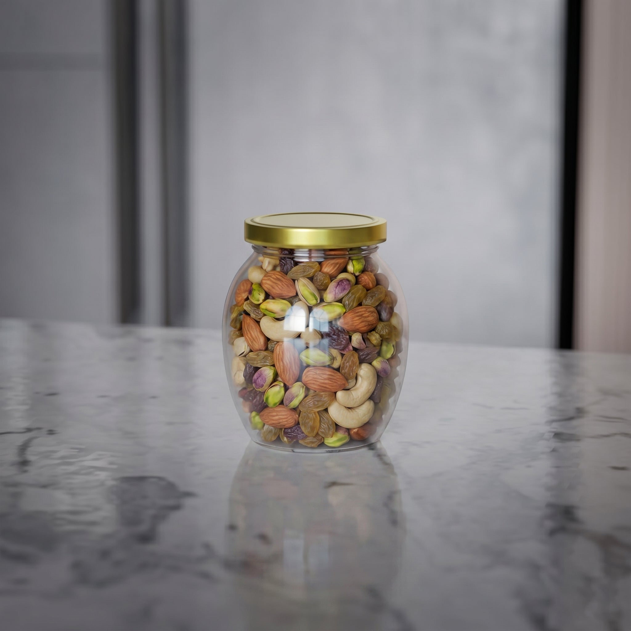 355 ML Matka Glass Jar with Black & Golden Airtight Cap