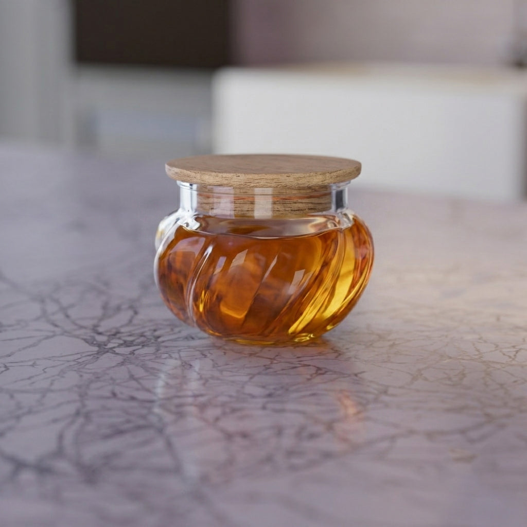 400 ML Flower-Shaped Glass Storage Jar with Wooden Lid