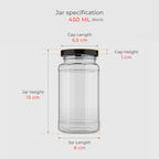 450 ML Hexagonal Glass Jars with Black & Gold Cap