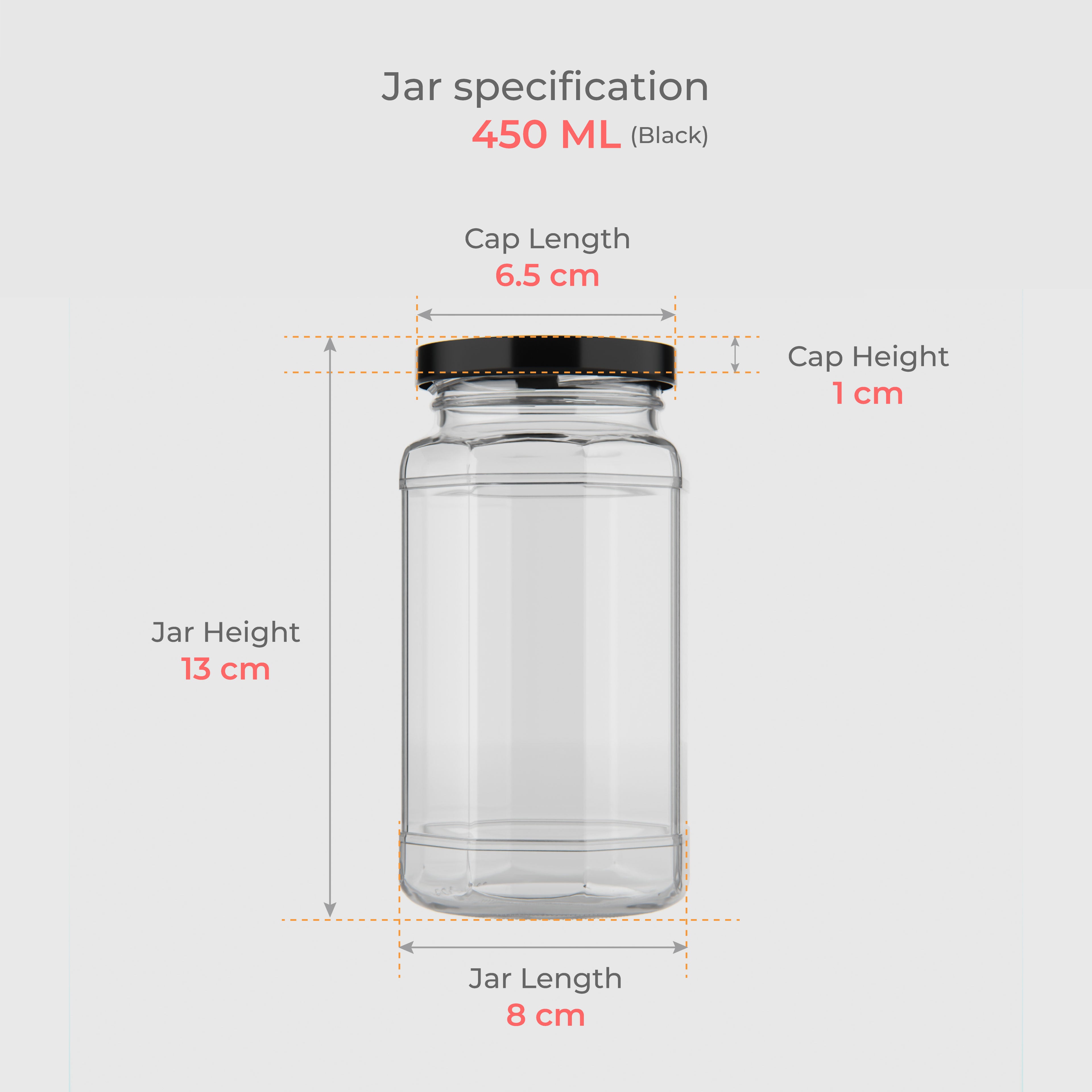 450 ML Hexagonal Glass Jars with Black & Gold Cap