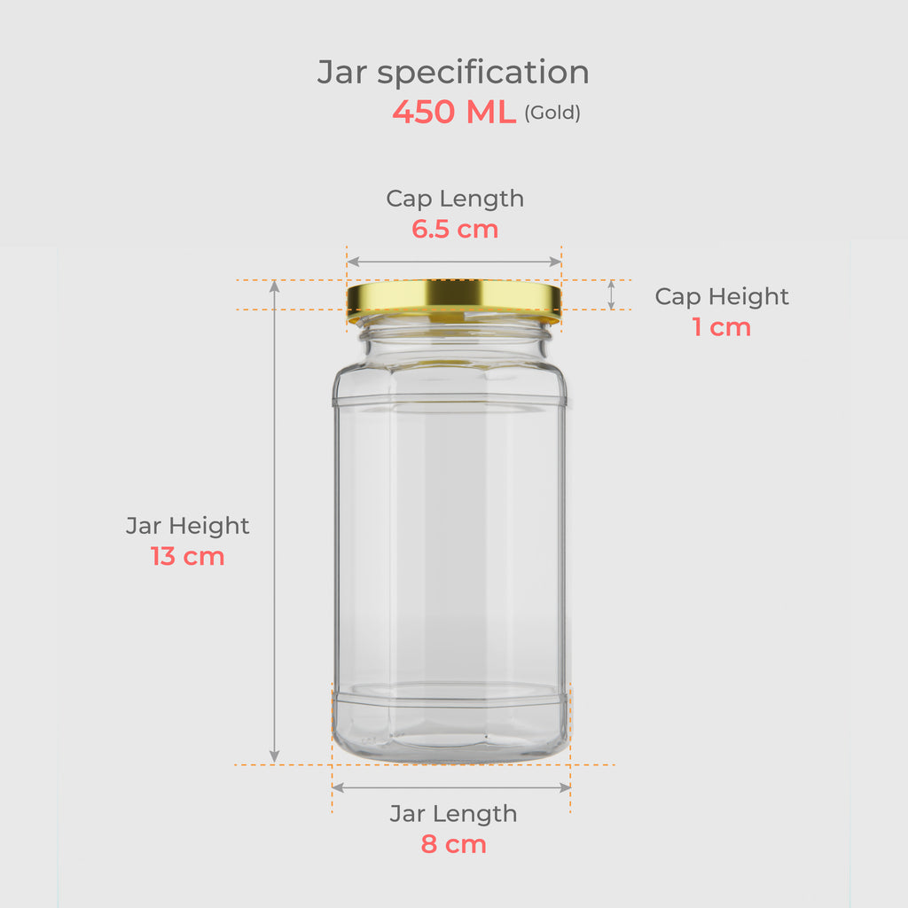 450 ML Hexagonal Glass Jars with Black & Gold Cap