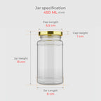 450 ML Hexagonal Glass Jars with Black & Gold Cap