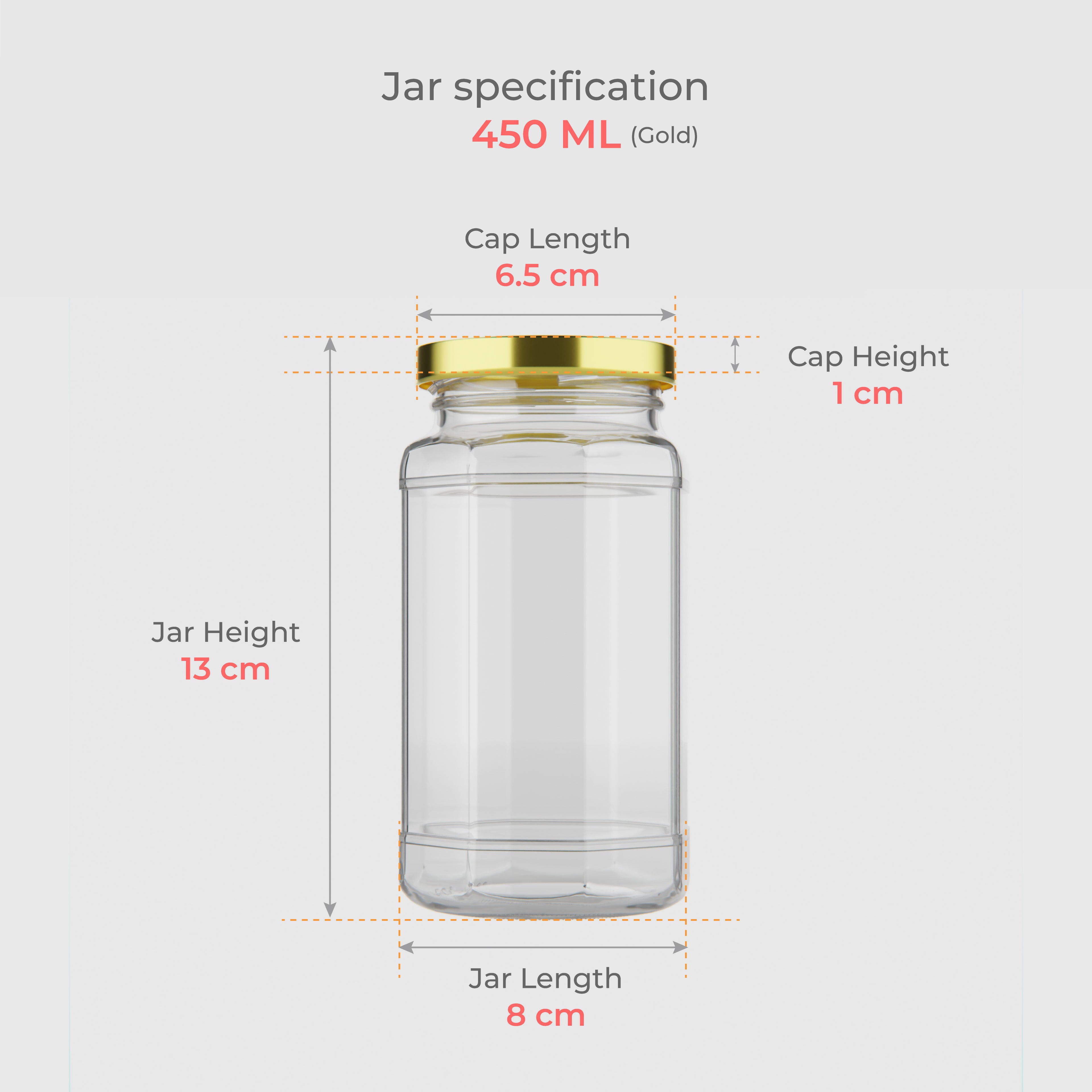 450 ML Hexagonal Glass Jars with Black & Gold Cap