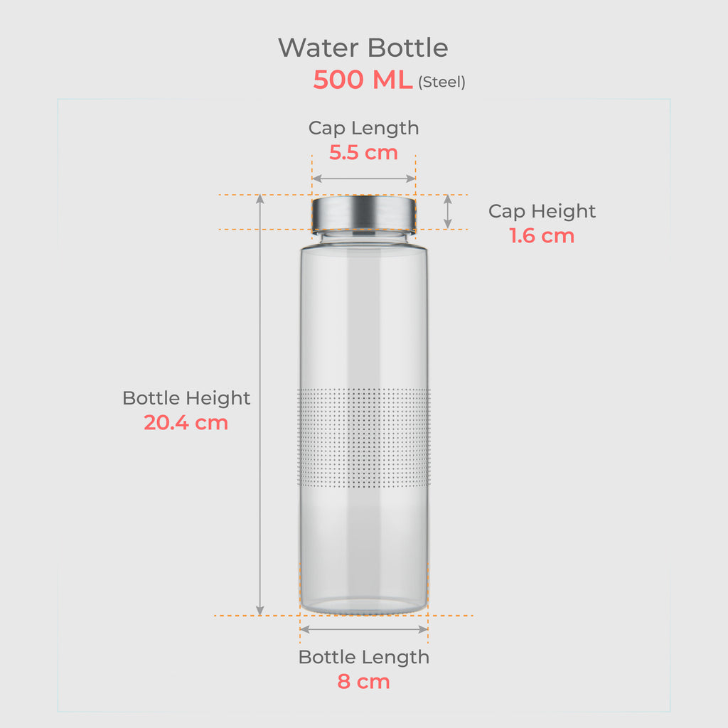 500 ML Glass Water Bottle with Steel Cap