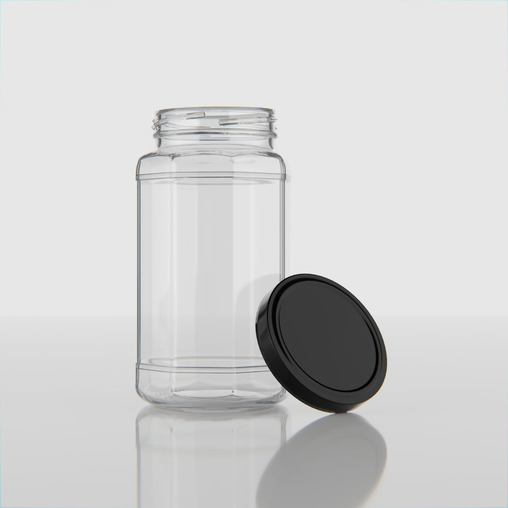 450 ML Hexagonal Glass Jars with Black & Gold Cap