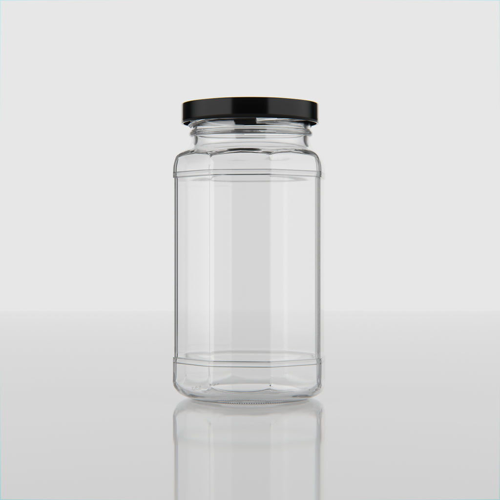 450 ML Hexagonal Glass Jars with Black & Gold Cap